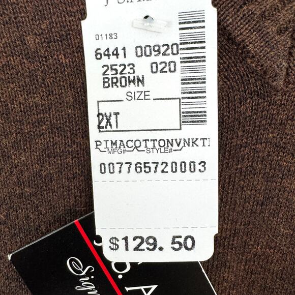 Jos. A Bank Mens Pullover V Neck Sweater Size 2XT 100% Pima Cotton Neutral Brown - Picture 3 of 6